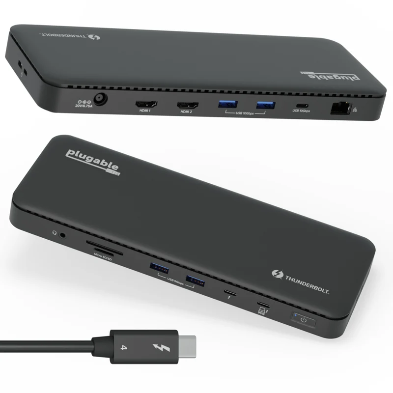 Plugable THUNDERBOLT 4 100W Laptop Docking Station for 4K Dual Monitors or Single 8K