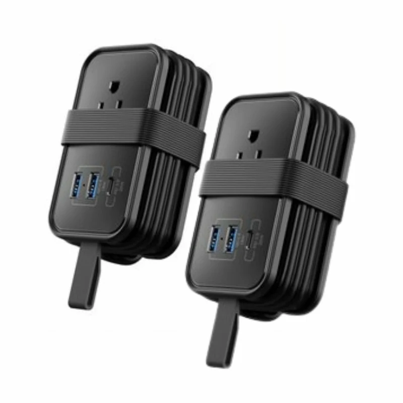Uncaged Ergonomics Travel Charger - 4 AC - 2 USB - 1 USB-C - Black - 2 Pack