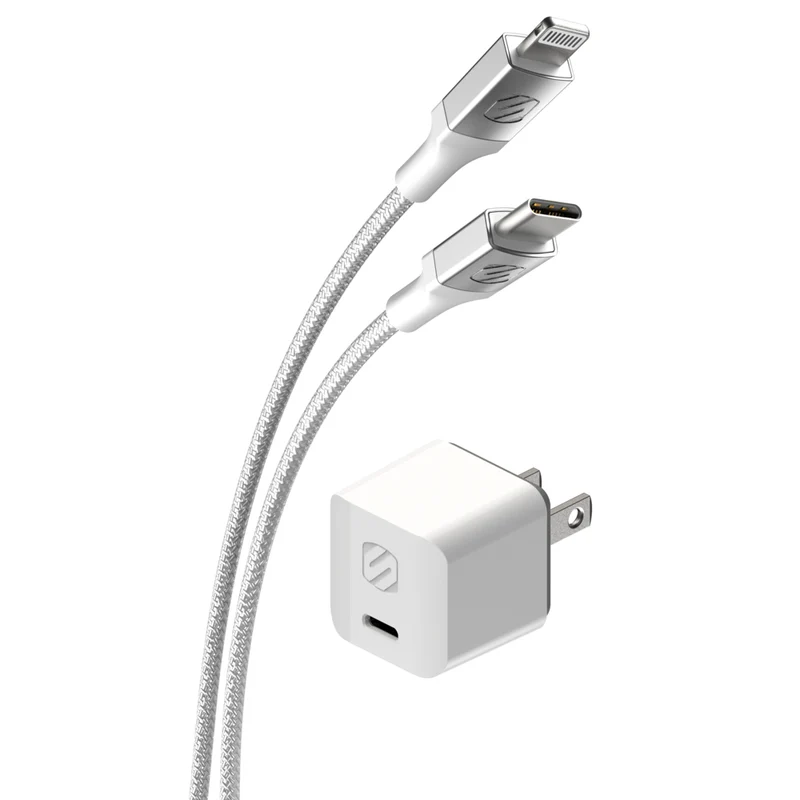 Scosche 30W USB-C Mini Home Charger Cube with 8' Braided Cable - White