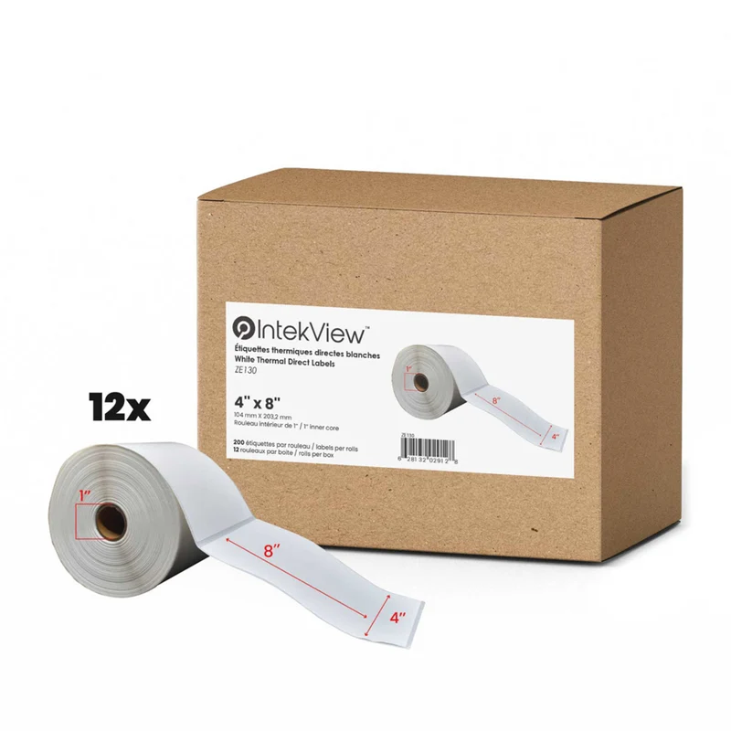 Premium Tape - 4 x 8 po (102 mm x 152 mm) Étiquettes Thermiques Directes - Noyau de 1 po (25 mm) - Paquet de 12