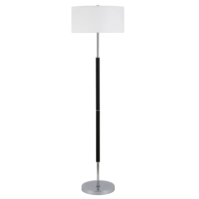 Hudson&Canal Simone 2-Light Floor Lamp with Fabric Shade - Matte Black/Polished Nickel/White