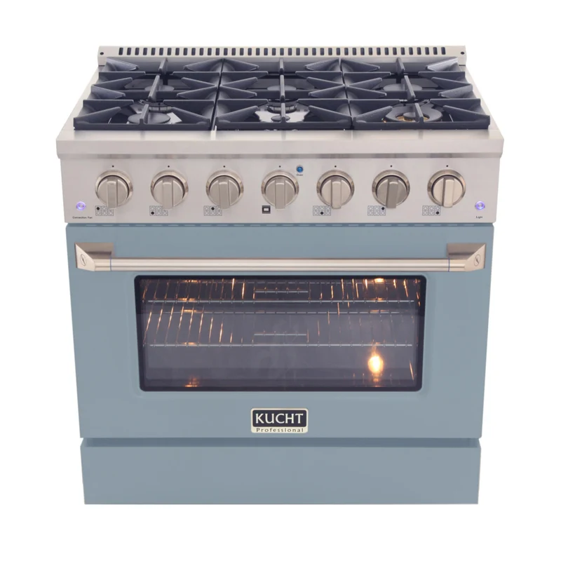Kucht 36" KDF Series Pro Style Natural Gas Dual Fuel Range - Stainless Steel/Light Blue