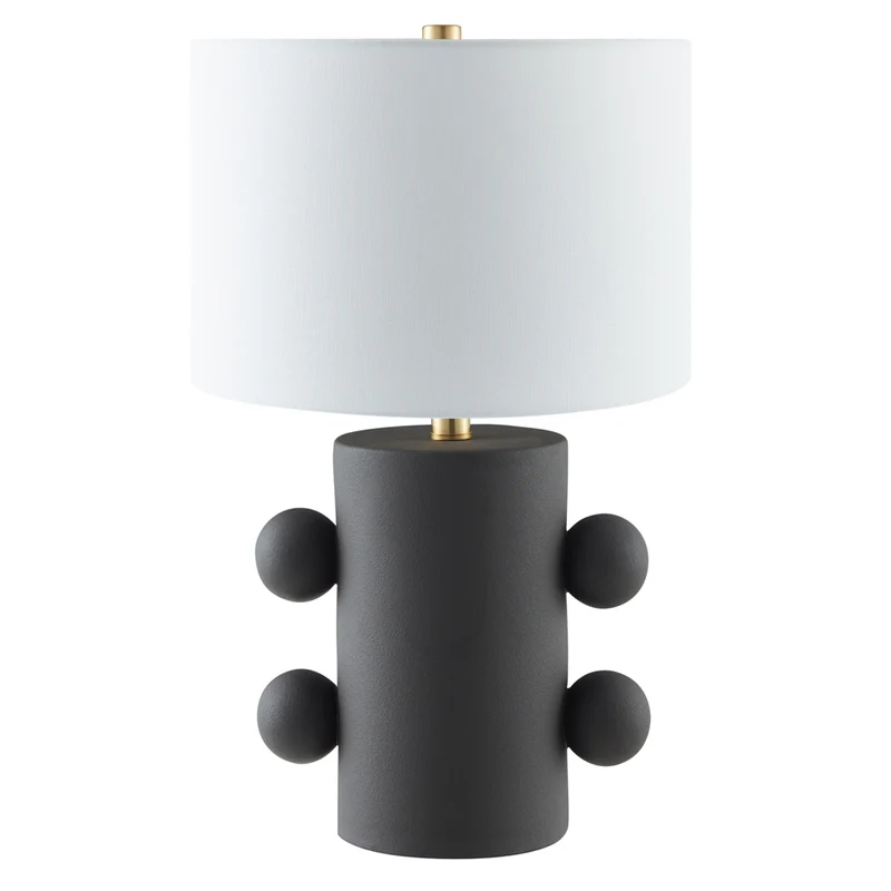 Hudson&Canal - Lampe de table Jurrah en céramique de 50 cm de haut avec abat-jour en tissu - Noir mat/blanc