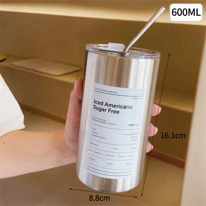 Gourde à café en inox 600 ml à 700 ml à paille
