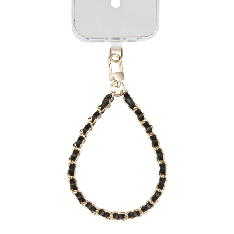 Artikl Vegan Leather & Metal Chain Wristlet Phone Strap - Black/Gold