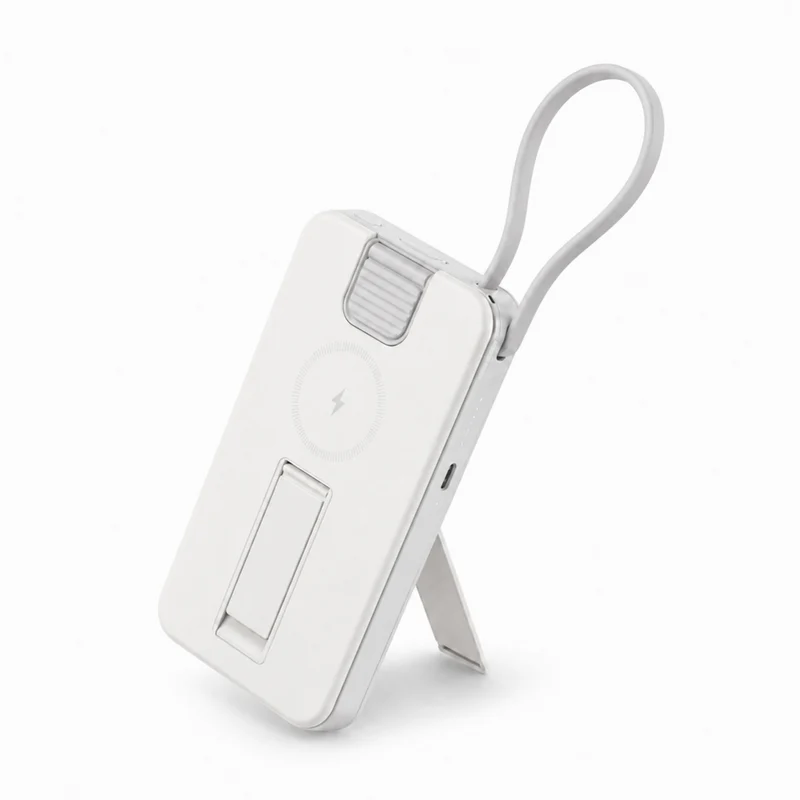 Rwan 10,000 mAh Magnetic Wireless Power Bank With Stand, USB-C Cable and Apple Watch Charger - White