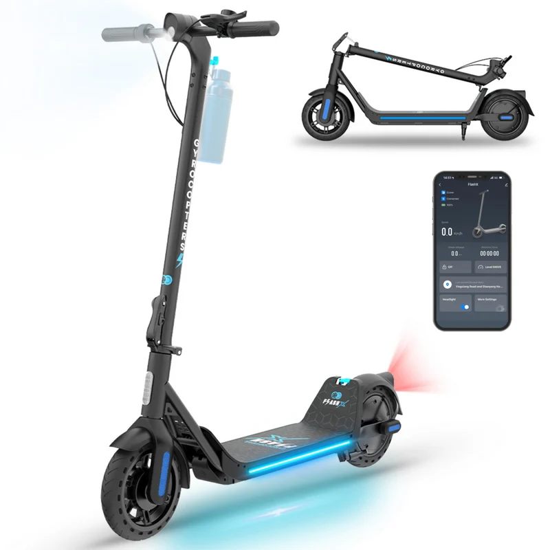 Gyrocopters - Trottinette électrique FlashX pour adultes et adolescents - Vitesse 32 km/h - Autonomie 32 km - Application - Noir