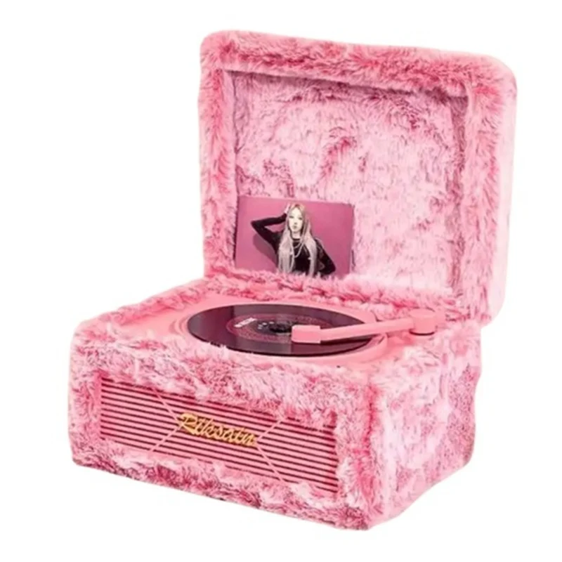 Riksoin - Lecteur CD vintage en peluche avec haut-parleur Bluetooth intégré - Rose