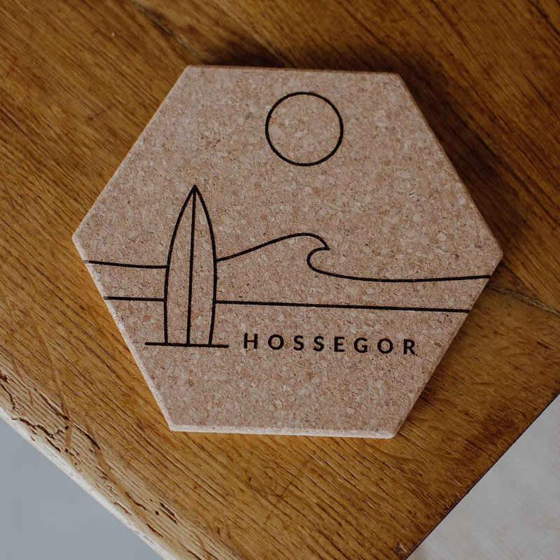 Dessous de Plat Liège Naturel Hexagonal Vague Hossegor - Made in France