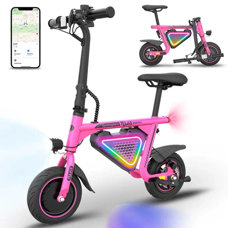 Gyrocopters Radi8 Electric Scooter for Kids - Speed 25 kmph - Range 20 km - LED Lights - Pink
