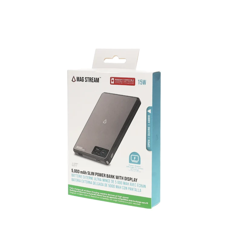 LBT Mag Stream Slim Magsafe 5,000 mAH Power Bank with Advanced Display - Grey