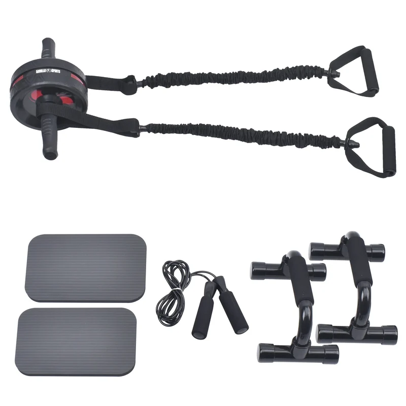 Kit de fitness (roue abdominale, bande, tapis, corde à sauter, poignée de pompe)
