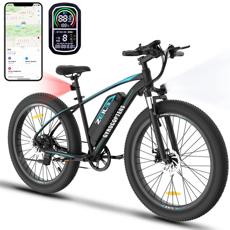Gyrocopters - Vélo électrique pour adultes Zeil - Vitesse 40 km/h - Autonomie PAS 91 km - Noir