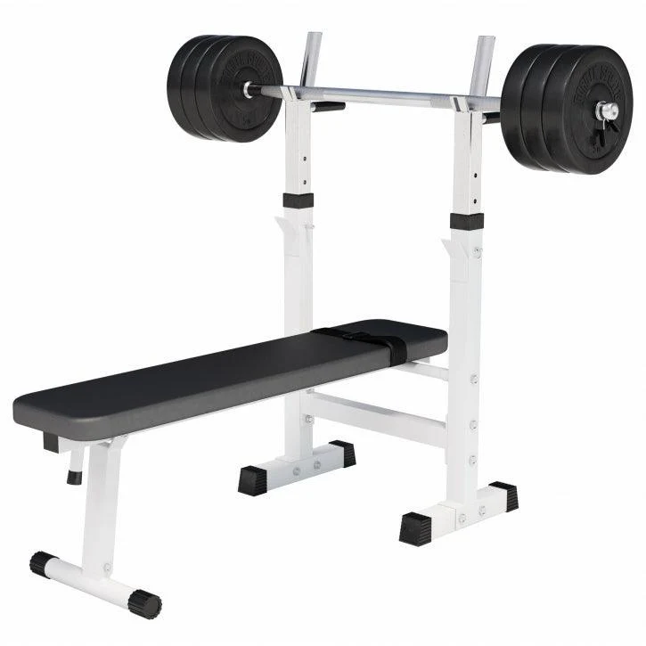 Banc de musculation pliable avec haltères et barres