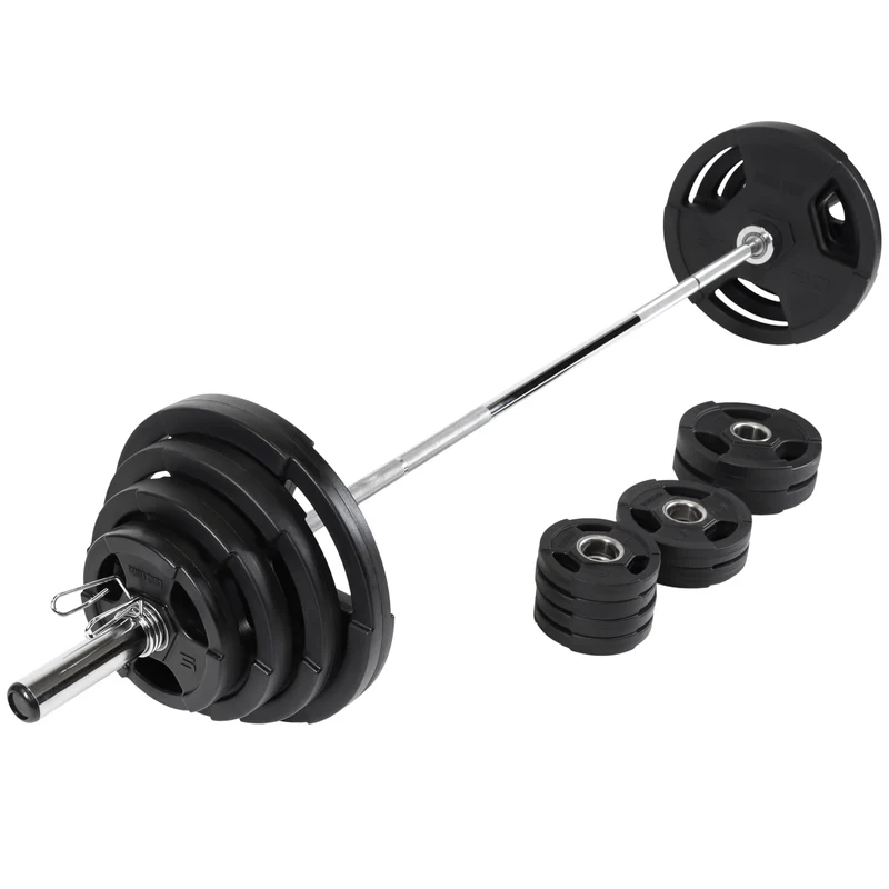 Set d'haltères longs olympiques en plastique avec poignées 130 kg