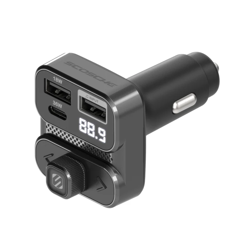 Scosche Bluetooth FM Transmitter Car Charger with USB-C Dual USB-A Hands-Free Calling