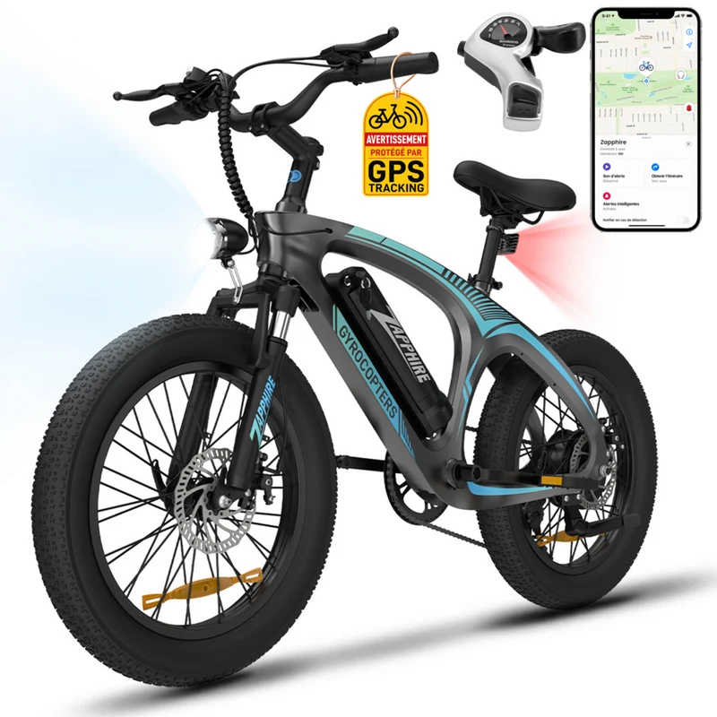Gyrocopters - Vélo électrique pour adultes Zapphire - Vitesse 32 km/h - Autonomie (assistance électrique) 91 km - Noir
