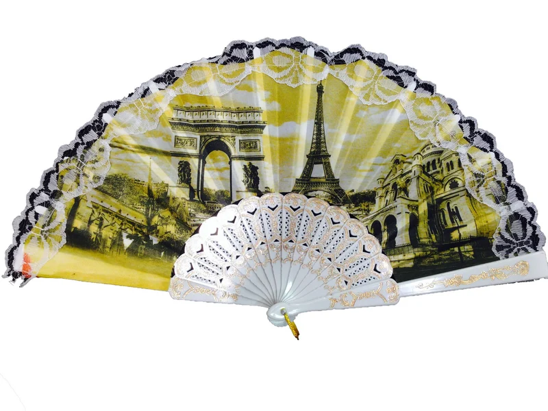 Éventail souvenir de Paris blanc - beige