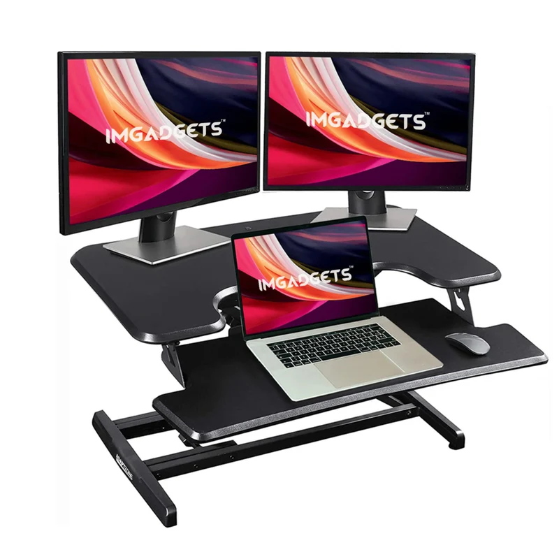 IMHome Sit Stand Desk Riser Standing Desk Converter with Keyboard Tray - 33" - Black