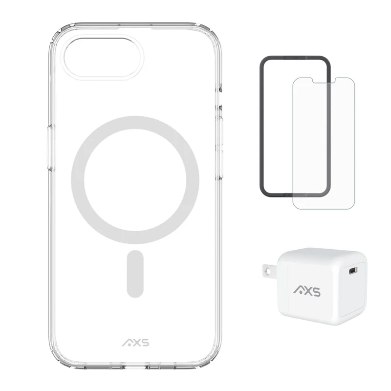 AXS - Ensemble de départ - Ultra Clear, protecteur d'écran et chargeur 30W pour iPhone 17e / 16e