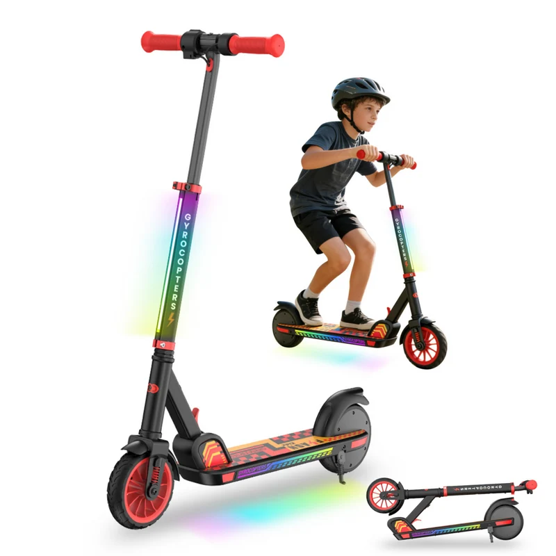 Gyrocopters - Trottinette électrique pour enfants Flash KidZ - Vitesse 19 km/h - Autonomie 11 km - Éclairage LED - Rouge