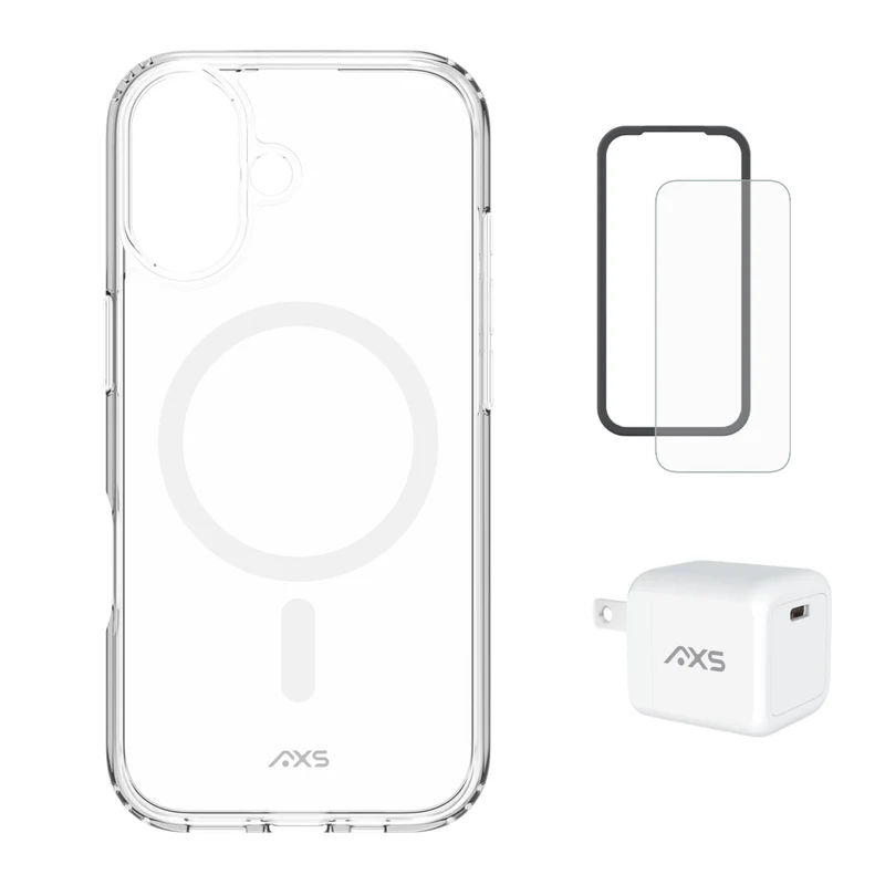 AXS - Ensemble de départ - Ultra Clear, protecteur d'écran et chargeur 30W pour iPhone 17