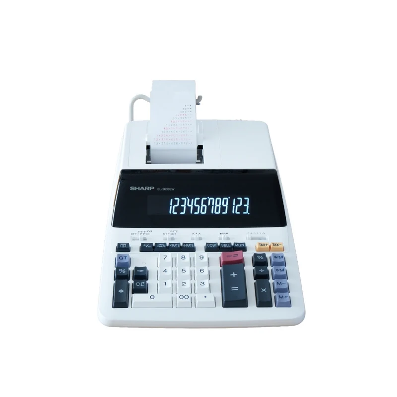 Sharp Large 12-Digit Commercial Printing Calculator - LCD Display - White