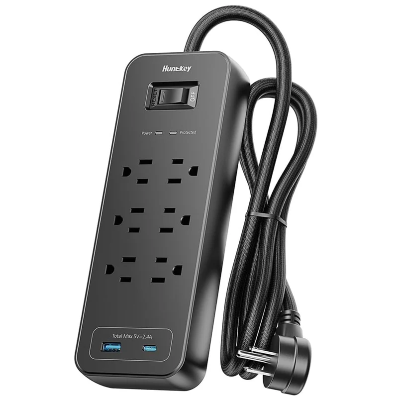 ShoppingAll Huntkey Surge Protector Power Strip with 6 Outlets and 2 USB Ports - 4' - Black
