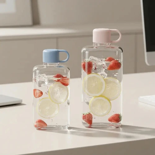 Gourde Plate Transparente Format Cahier | Bouteille d'Eau Fine et Anti-Fuite pour Sac