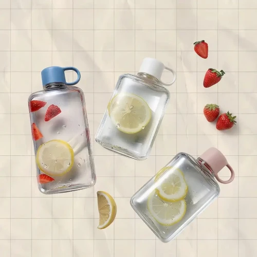 Gourde Plate Transparente Format Cahier | Bouteille d'Eau Fine et Anti-Fuite pour Sac