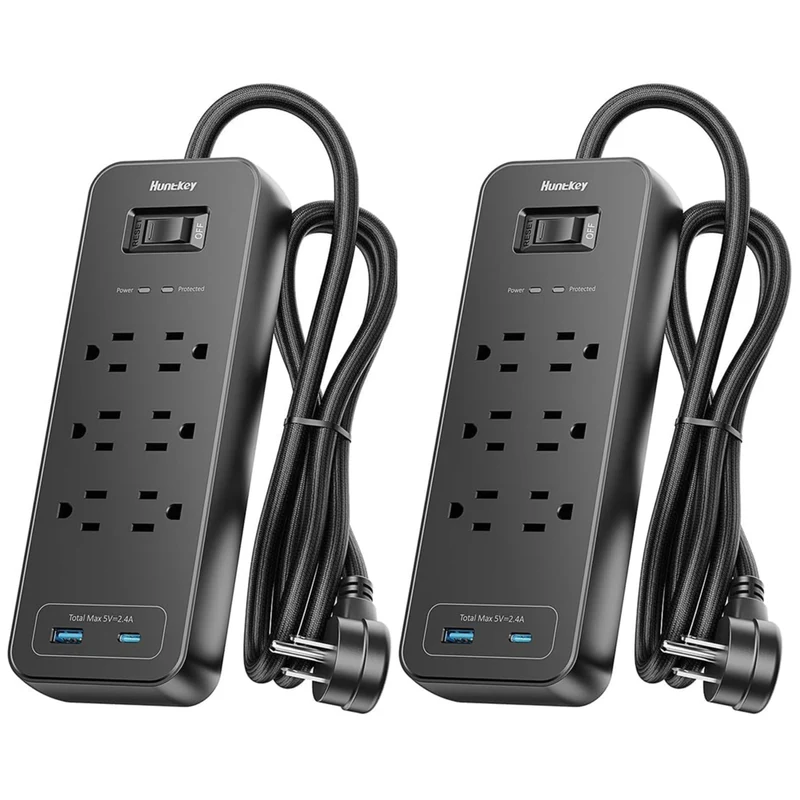 ShoppingAll Huntkey Surge Protector Power Strip with 6 Outlets and 2 USB Ports - 4' - Black - 2 Pack