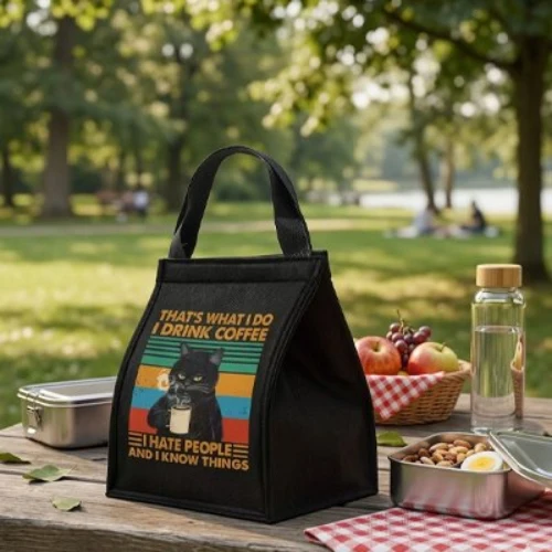 Sac Isotherme Repas Humour Chat Noir | I Drink Coffee & I Know Things