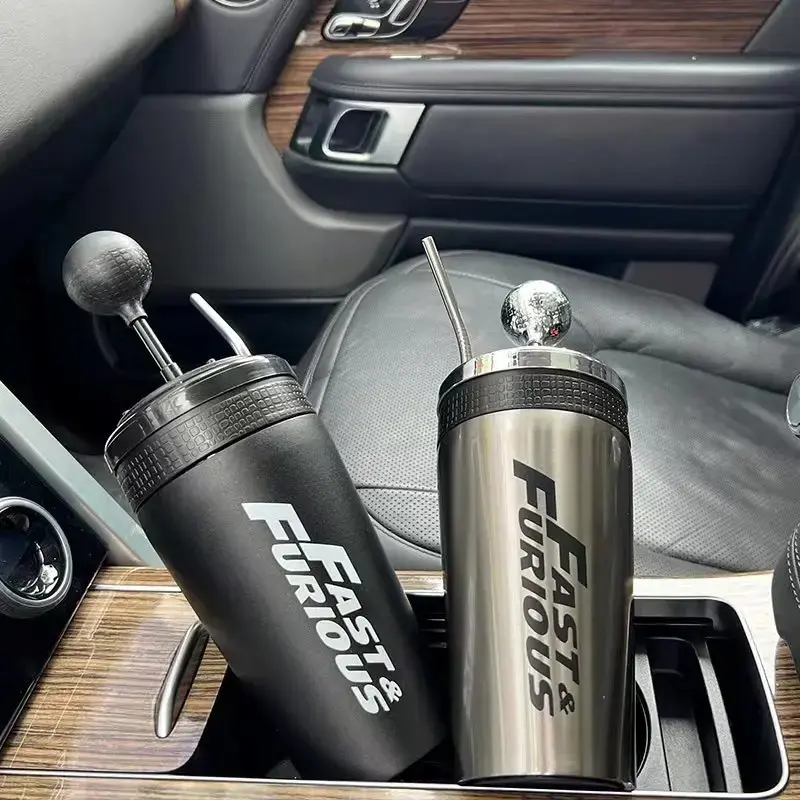 Gourde avec paille en inox 500 ml - Style racing