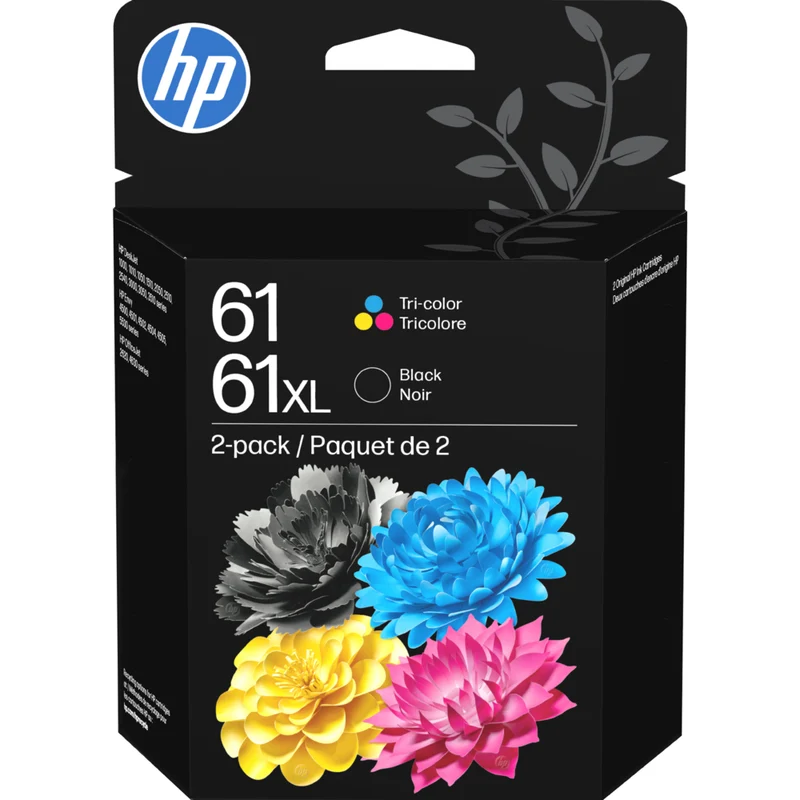 HP - Cartouches d'encre 61XL/61 a rendement standard, C0PA6AN - Noir/Tricolore - Lot de 2