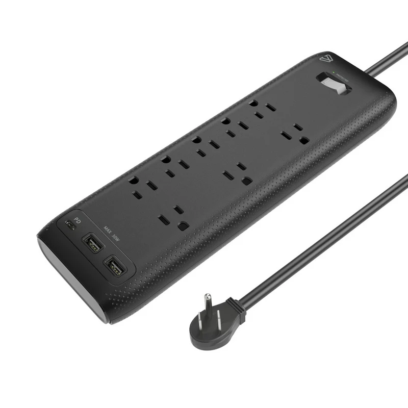BlueDiamond 8-Outlet Surge Protector with USB-C/USB-A - 8' Cord - Black