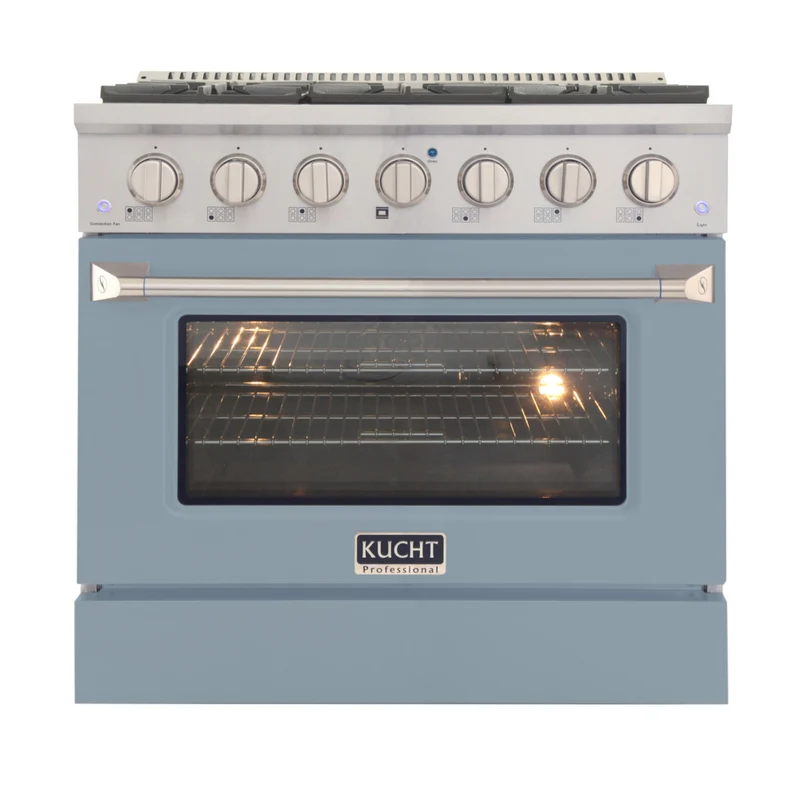 Kucht - 36 po Série KNG Cuisinière Pro Style au gaz naturel - Acier inoxydable/Bleu pâle