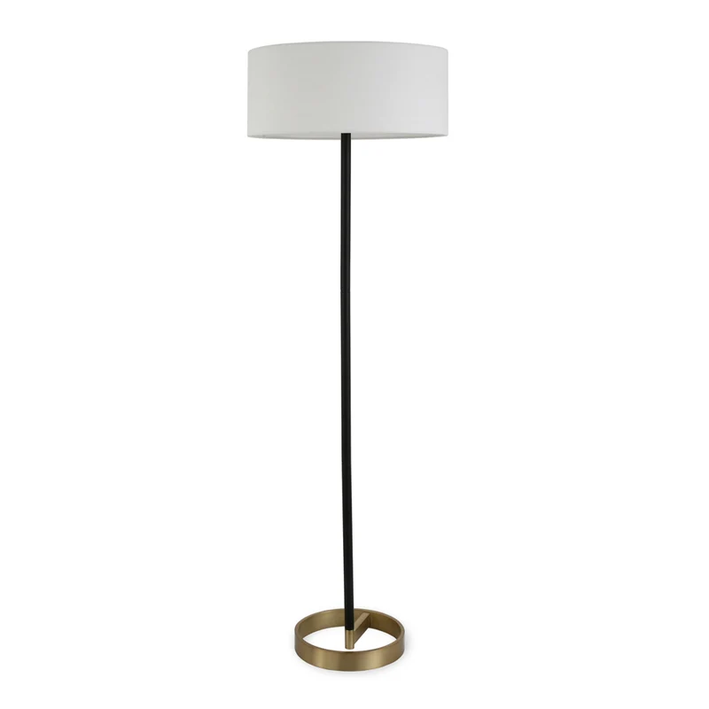 Hudson&Canal Estella Two-Tone Floor Lamp with Fabric Shade - Matte Black/Brass/White