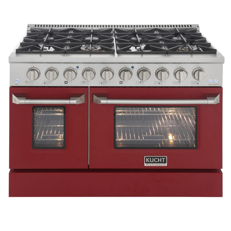 Kucht 48" KDF Series Pro Style Propane Ready Dual Fuel Range - Stainless Steel/Red