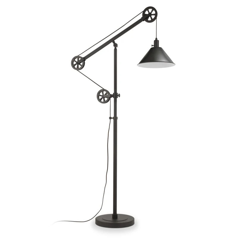 Hudson&Canal Descartes Pulley System Floor Lamp with Metal Shade - Blackened Bronze/Blackened Bronze