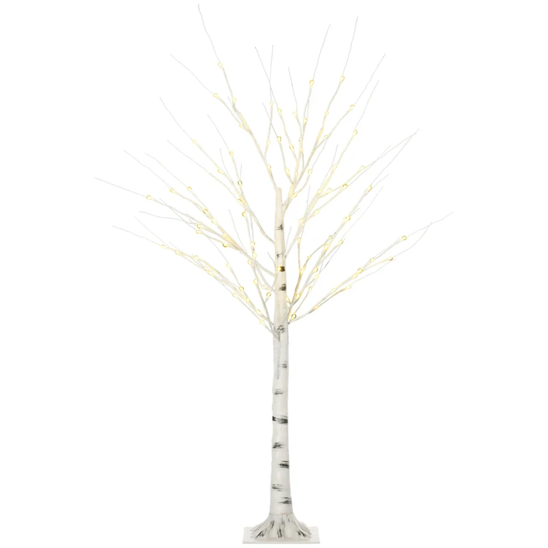 HOMCOM 5' Artificial Birch Tree with 96 Warm White LED Lights - White