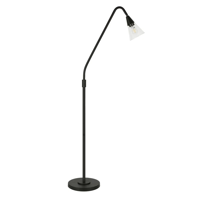 Hudson&Canal - Lampadaire en forme d'arc avec abat-jour en verre - Bronze noirci/transparent