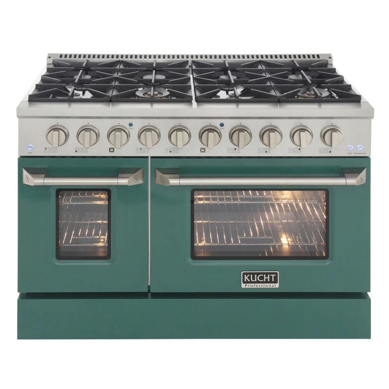 Kucht - 48 po Série KDF Cuisinière Pro Style à double combustible - Acier inoxydable/Vert