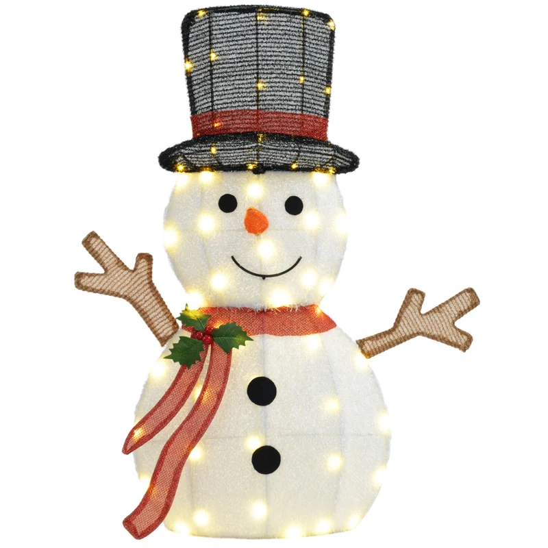 Outsunny Light Up Snowman Christmas Decoration with 56 LED Lights - White