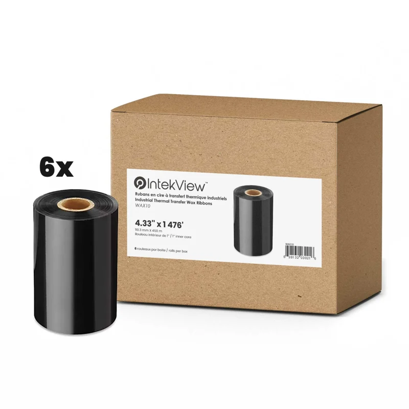 IntekView Thermal Transfer Ribbon Wax - 4.33" x 1476' - Core 1" - 6 Pack