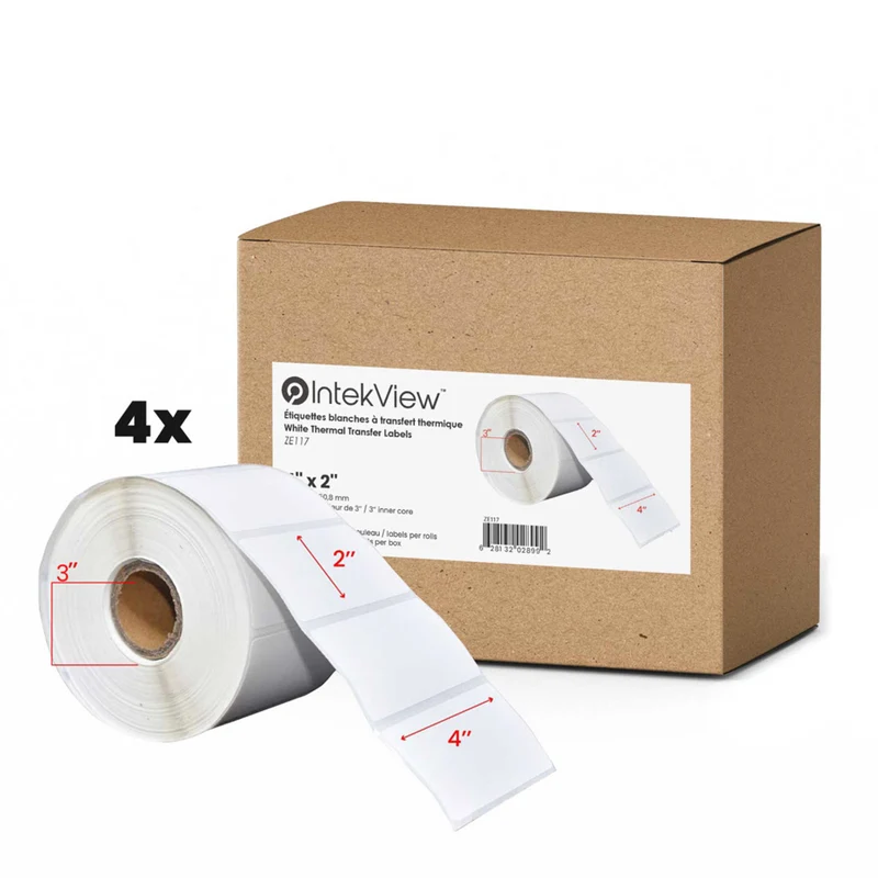 Premium Tape 4" x 2" (102 mm x 51 mm) Thermal Transfer Labels - 3" (76 mm) Core - 4 Rolls