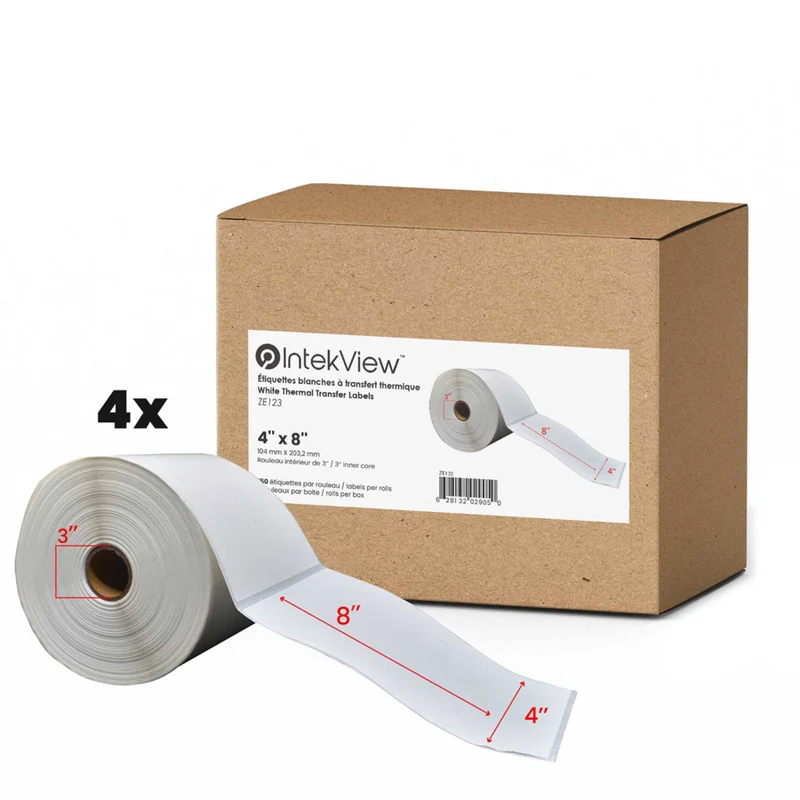 Premium Tape - 4 x 8 po (102 mm x 203 mm) Étiquettes Transfert Thermique - Noyau de 3 po (76 mm) - Paquet de 4