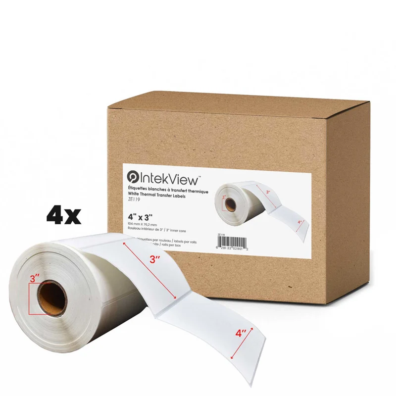Premium Tape - 4 x 3 po (102 mm x 76 mm) Étiquettes Transfert Thermique - Noyau de 3 po (76 mm) - Paquet de 4