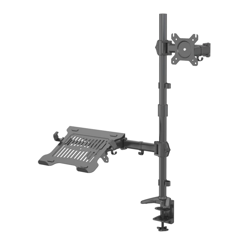 SHOPPINGALL Extra Tall Fully Adjustable Dual Monitor and Laptop Mount Stand with 31.5 inch Stand-up Pole for Laptop up to 17" Monitors up to 32" - SA-LH09L-Black