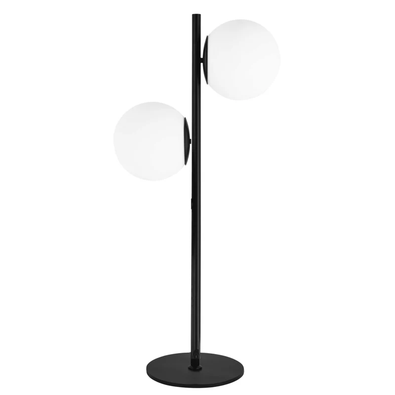Dainolite - Lampe de table à incandescence contemporaine Folgar, 2 lumières, noir mat avec verre blanc