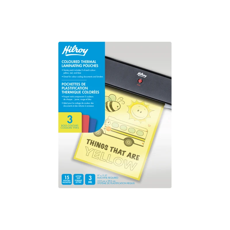 Hilroy 3 mil Laminating Sheets - Letter Size - Assorted Colours - 15 Pack